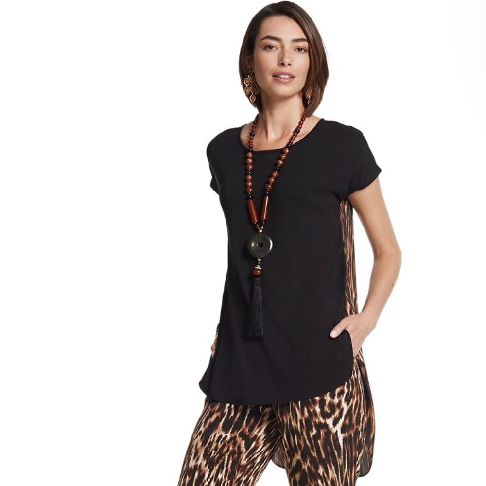 Chico's BLACK LABEL Animal Print Back Tee - Size 4/6 (S)